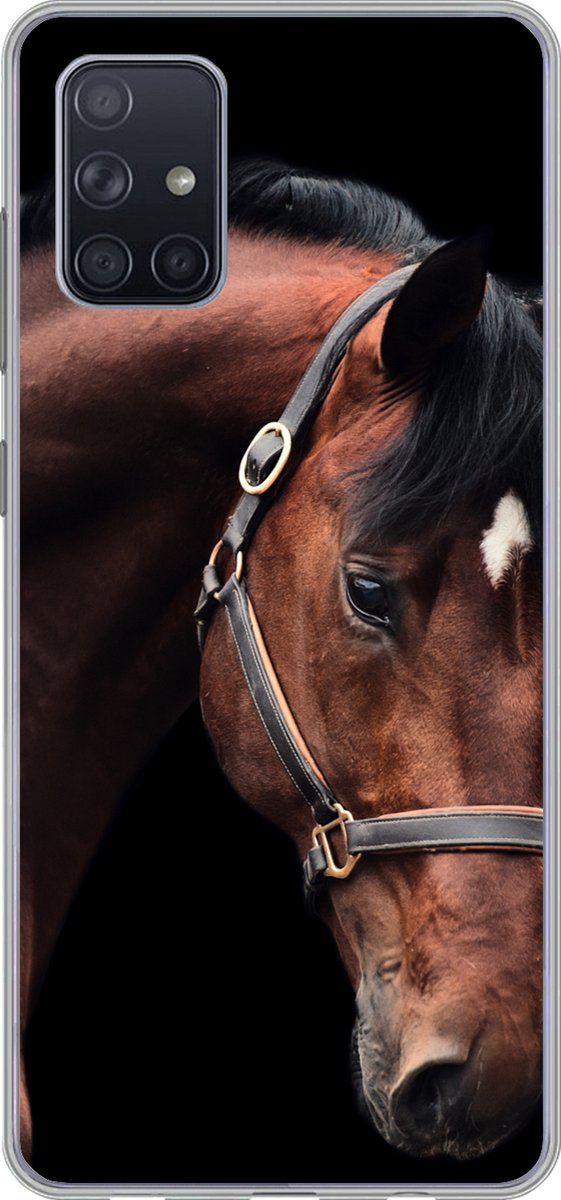 Telefoonhoesje Geschikt voor Samsung Galaxy A51 hoesje - Paard - Licht - Halster - Siliconen Telefoonhoesje Telefoonhoesje