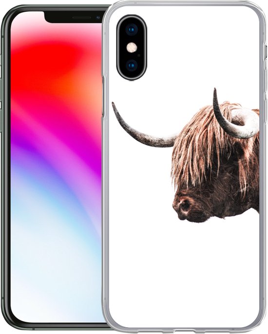 Coque pour iPhone X - Highlander écossais - Corne - Portrait - Coque en Siliconen téléphone