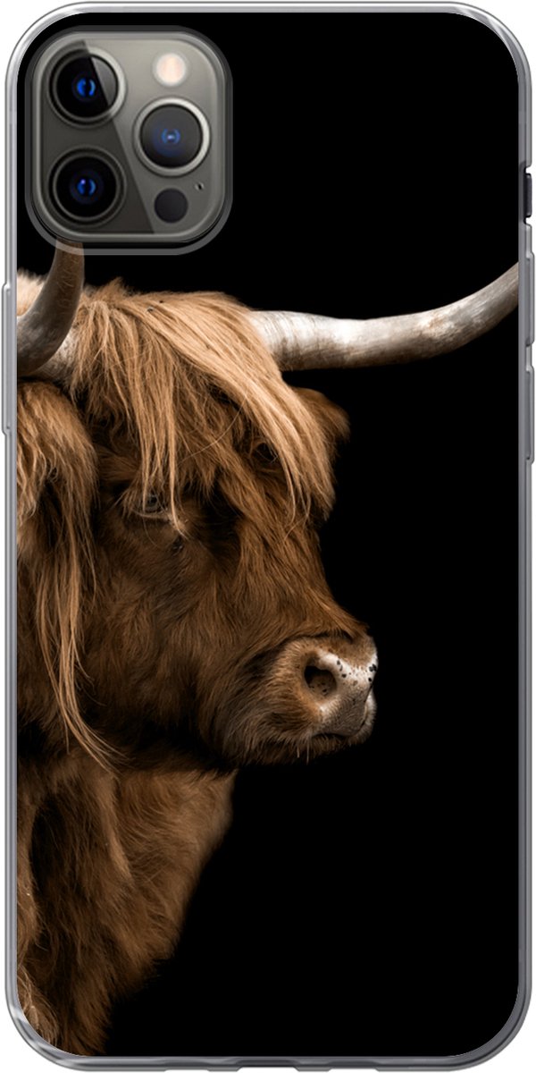 Telefoonhoesje Geschikt voor iPhone 13 Pro Max hoesje - Schotse hooglander - Koe - Zwart - Siliconen Telefoonhoesje Telefoonhoesje