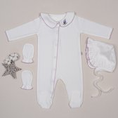 Vêtements nouveau-né - Vêtements Bébé fille- 100% coton bio avec certificat Bébé Set 4/pièce- 0 -3 mois- Bonnet noeud bébé- Brodé main- 100% coton bio avec certificat GOTS