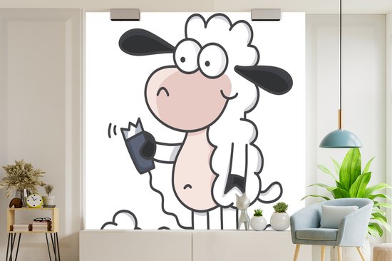 Une illustration d'un mouton avec une fotobehang de rasoir