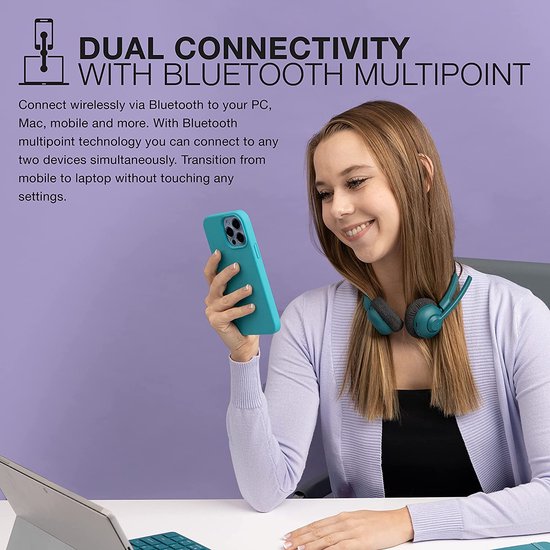 JLab Go Work Pop Headset met Microfoon - Draadloze Headset Bluetooth - Noise Cancelling Microfoon - 50 Uur Speeltijd - Groen
