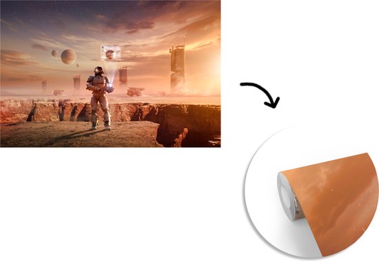 Papier peint photo peint vinyle - Un astronaute sur Mars largeur 420 cm x hauteur 280 cm - Tirage photo sur papier peint (disponible en 7 tailles)