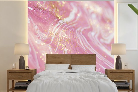 Behang - Fotobehang Marmer - Luxe - Glitter - Roze - Breedte 220 cm x hoogte 220 cm