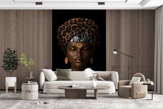 Papier peint - Papier peint photo Femme - Foulard - Marron - Largeur 160 cm x hauteur 240 cm