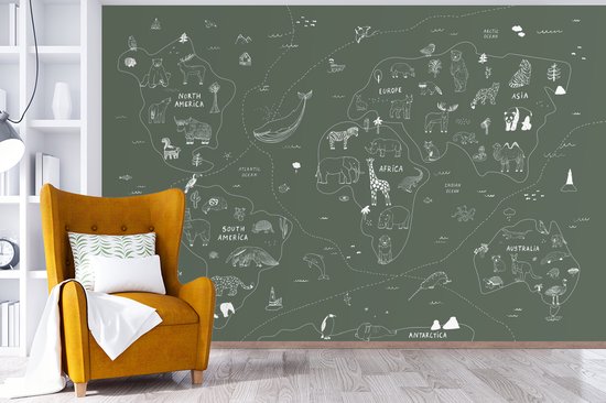 Fond d' écran - Carte Papier peint photo - Monde - Enfants - Vert - Largeur 450 cm x Hauteur 300 cm