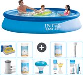 Intex Rond Opblaasbaar Easy Set Zwembad - 366 x 76 cm - Blauw - Inclusief Pomp Chloor - Chloordrijver - Testrips - Reparatiesetje - Scrubborstel - PH-waarde - PH-waarde - Thermometer