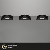 Trango Set van 3 Keukenonderkastverlichting 6740-35 mat zwart *COOK* inbouwarmatuur - inbouwspot incl. 3x 4,8 Watt LED module 3000K warm wit driehoekslicht – keukenkastverlichting 230V uitbreidbaar