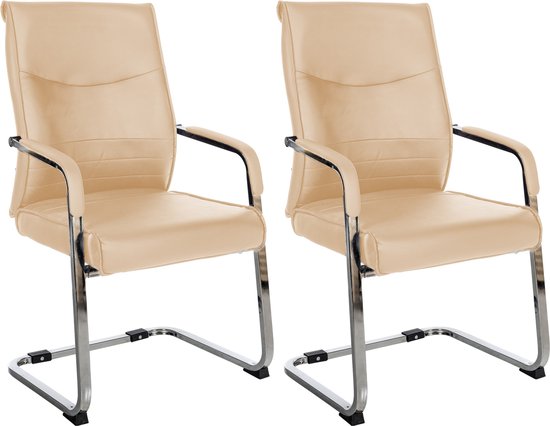 CLP Hobart Set van 2 Eetkamerstoelen - Bezoekersstoelen - Met armleuning - Verchroomd frame - khaki Kunstleer