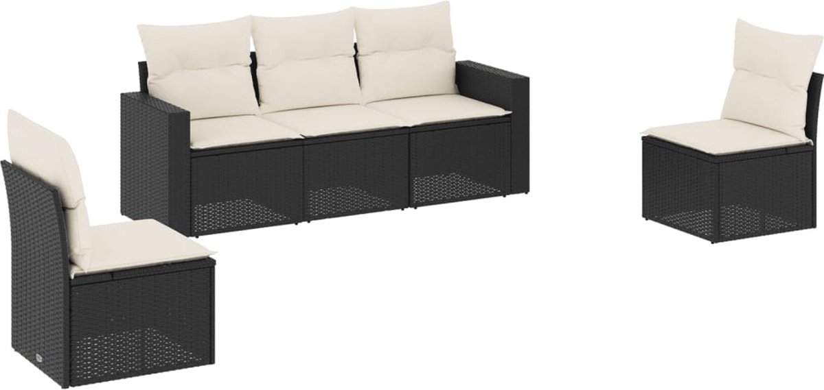 vidaXL 5-delige - Loungeset - met - kussens - poly - rattan - zwart