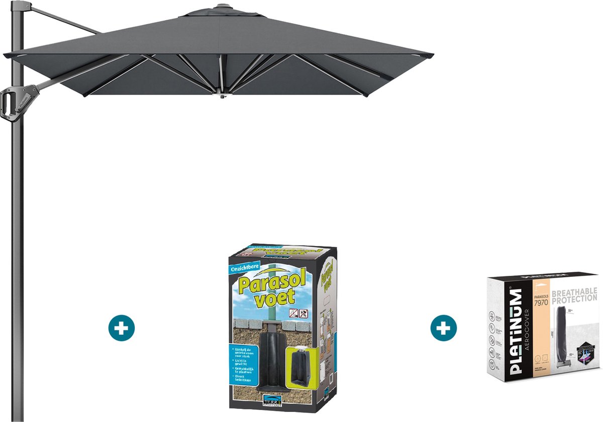 Platinum Voyager zweefparasol T1 3x2 m. - Antraciet met ingraafvoet en hoes