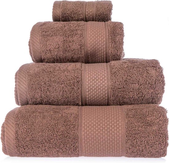 Homescapes badstof handdoekenset 4 stuks 100% katoen bruin