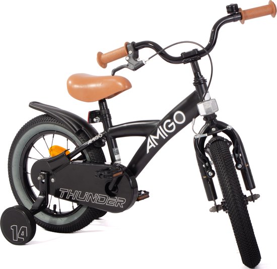 AMIGO Thunder Jongensfiets 14 Inch - Kinderfiets voor 3 tot 5 Jaar - 95-110 cm - Met Zijwieltjes - Zwart/Wit van AMIGO — afbeelding 2