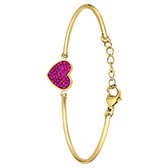 Lucardi Dames Stalen goldplated armband hart met kristal fuchsia - Armband - Staal - Goudkleurig - 20 cm