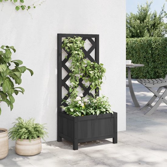 Plantenbak met klimrek - Bloembak - Weerbestendig - Met trellis - Buiten - Hout - Plantenrek - 22 Liter - Zwart
