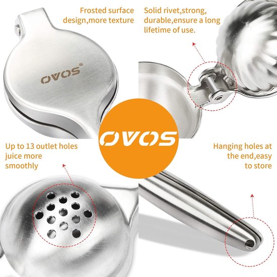 Lemon juicer hand juicer for citrus fruits - anti-bite agents - dishwasher safe - stainless steel 18/8 - diameter 7 cm — afbeelding 2