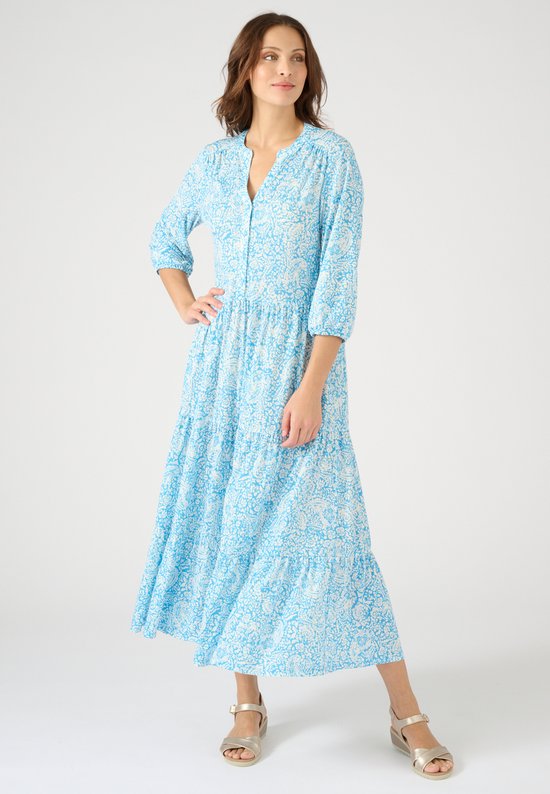 Damart - Robe longue en crêpe stretch et volants - Femme - Blauw - 42