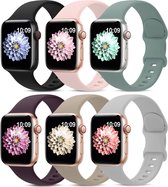 Podec Smartwatch - Siliconen Strap Multicolor Set van 6 - Geschikt voor Apple Watch - Bandje Geschikt voor iWatch 38 / 40/ 41 mm - Geschikt voor Series 1/2/3/4/5/6/7/SE