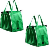 2 stuks herbruikbare boodschappentas, opvouwbare boodschappentas, draagtas, voor alle gangbare winkelwagens, 25 x 35,5 cm, groen, groen.