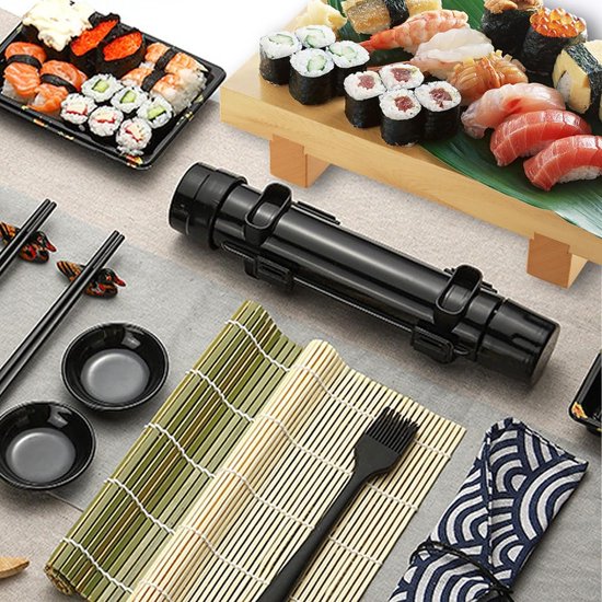 Kit Sushi Bazooka Lot De 4 – Rouleaux à Sushi Faciles Pour Débutants + Tapis Bambou – Idéal Fêtes Et Maison