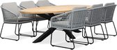 LUX outdoor living Cleve/Tulum Mouse Grey dining tuinset 7-delig | teakhout + touw | 240cm ovaal | 6 personen