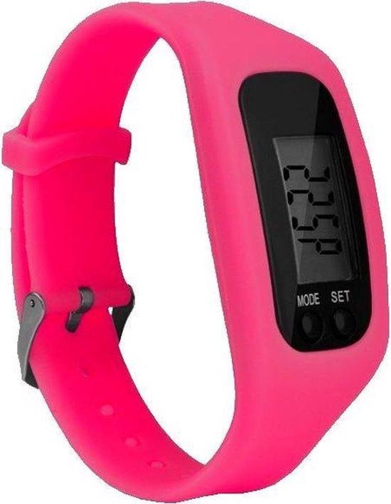 Foto: Jumada s stappenteller lcd horloge armband tracker siliconen breed fuchsia