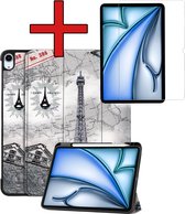 Hoes Geschikt voor iPad Air 2024 (13 inch) Hoes Book Case Hoesje Trifold Cover Met Uitsparing Geschikt voor Apple Pencil Met Screenprotector - Hoesje Geschikt voor iPad Air 6 (13 inch) Hoesje Bookcase - Eiffeltoren