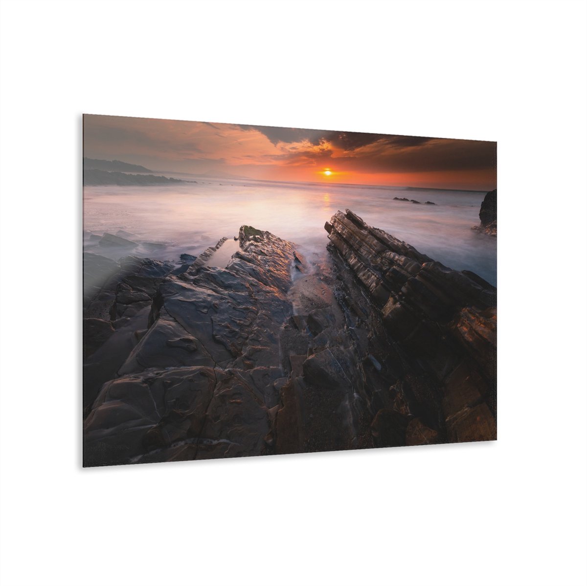 Myfinto Indoorart - Glasschilderij zonsondergang Bidart 120x80 CM - Afbeelding op plexiglas - Inclusief montagemateriaal blauw
