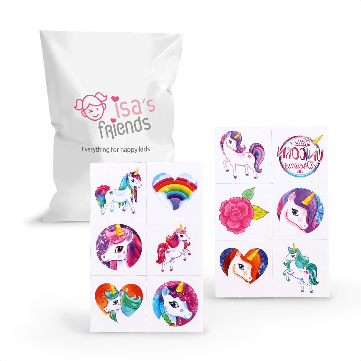 Isa's Friends® - Tattoo's kinderen 36 stuks - Uitdeelcadeau Unicorn - Traktatie - Tijdelijke Tattoo - Plak tattoo's — afbeelding 5