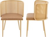 Chaise de salle à manger In And OutdoorMatch Rex - Set de 2 - Marron et couleur bois - 75x52x49cm - Avec dossier - Assise rembourrée - Assise en simili cuir - Design élégant