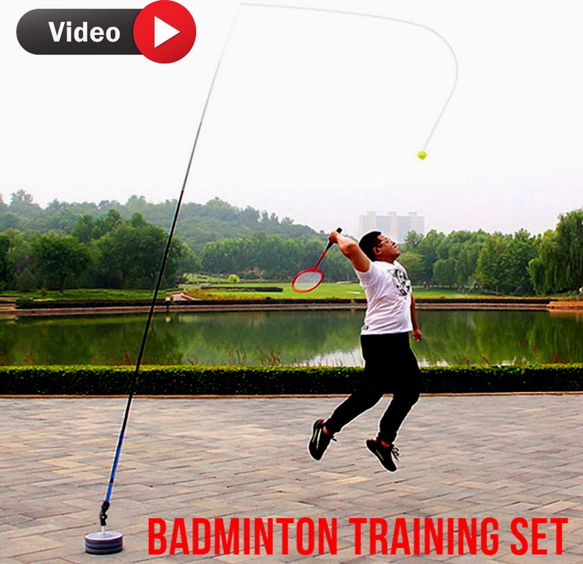 Allernieuwste.nl® Badminton Trainer Oefenapparaat Training incl Racket en Shuttles Set - Badminton Sport - Tennis Set - Buitensport Kinderen en Volwassenen - Speelset - Merkloos