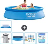 Intex Rond Opblaasbaar Easy Set Zwembad - 244 x 61 cm - Blauw - Inclusief Pomp Afdekzeil - Onderhoudspakket - Filter - Grondzeil - Warmtepomp