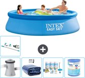 Intex Rond Opblaasbaar Easy Set Zwembad - 305 x 76 cm - Blauw - Inclusief Pomp Solarzeil - Onderhoudspakket - Filter - Stofzuiger