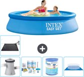 Intex Rond Opblaasbaar Easy Set Zwembad - 244 x 61 cm - Blauw - Inclusief Pomp Onderhoudspakket - Filter - Grondzeil - Solar Mat