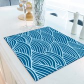 Inductiebeschermer geïllustreerde blauwe golven | 58.3 x 51.3 cm | Keukendecoratie | Bescherm mat | Inductie afdekplaat