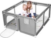 Luxiba - Kinderbox voor baby's, kinderbox voor appartement, opvouwbaar, 130 x 130 cm, met antislip afsluitrooster, grote veiligheidsspeelplaats, met ademend net aan vier zijden en zuignappen