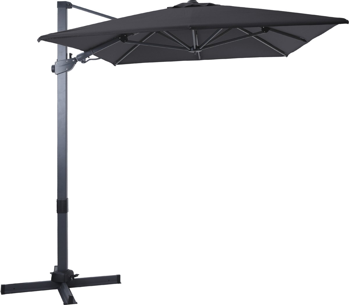 AXI Milad Premium Zweefparasol 200x300 Antraciet/grijs – Gepoedercoat aluminium frame met kruisvoet – 360° Draaibaar - Kantelbaar – UV werend doek
