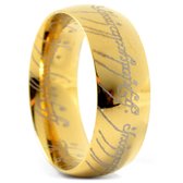 Sentio | Goudkleurige Roestvrijstalen Ring met Zwart Elfen Schrift