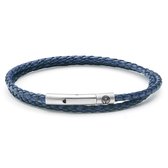 Collins | 3 mm Marineblauwe Geweven Leren Wikkelarmband