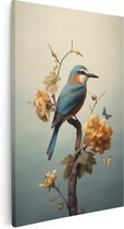 Artaza Canvas Schilderij Vogel Zat op een Tak met Bloemen - 20x30 - Klein - Foto Op Canvas - Canvas Print