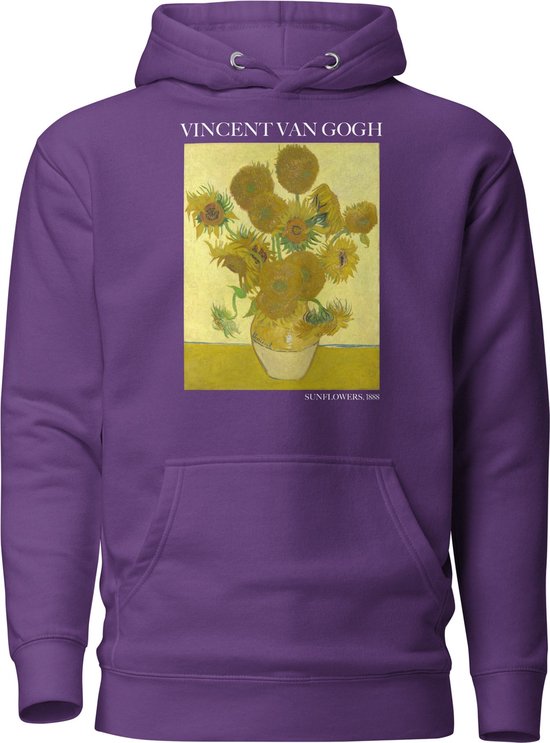 Vincent van Gogh 'Zonnebloemen' ("Sunflowers") Beroemd Schilderij Hoodie | Unisex Premium Kunst Hoodie | Paars | S
