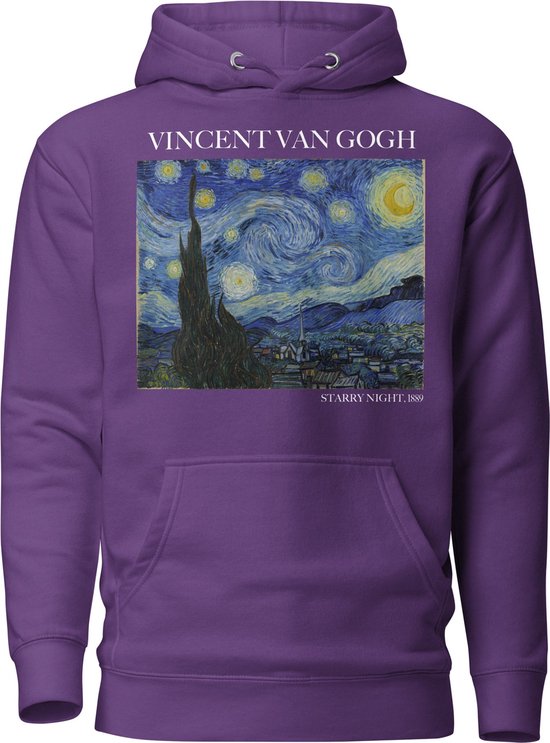 Vincent van Gogh 'Sterrennacht' ("Starry Night") Beroemd Schilderij Hoodie | Unisex Premium Kunst Hoodie | Paars | M