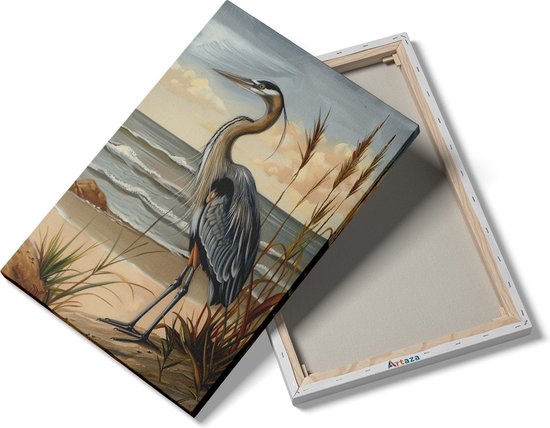 Artaza Peinture sur Toile Héron Bleu Debout sur la Plage - 80x120 - Groot - Photo sur Toile - Impression sur Toile