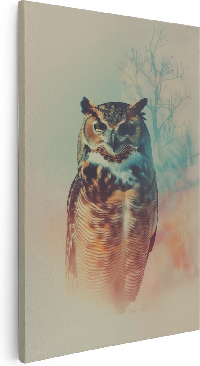 Artaza Canvas Schilderij Uil - 80x120 cm - Groot - Wanddecoratie Vogels - Muurdecoratie Di