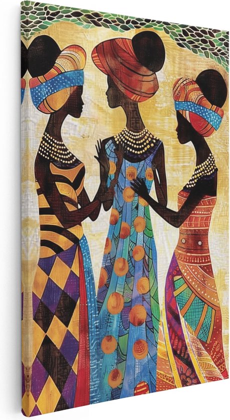 Artaza Canvas Schilderij Drie Afrikaanse Vrouwen in Kleurrijke Outfits - 60x90 - Muurdecoratie - Foto Op Canvas - Canvas Print