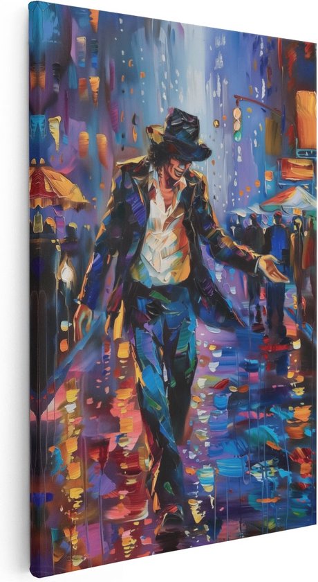Artaza Canvas Schilderij Kunstwerk van Michael Jackson die Danst in de Regen - 60x90 - Muurdecoratie - Foto Op Canvas - Canvas Print