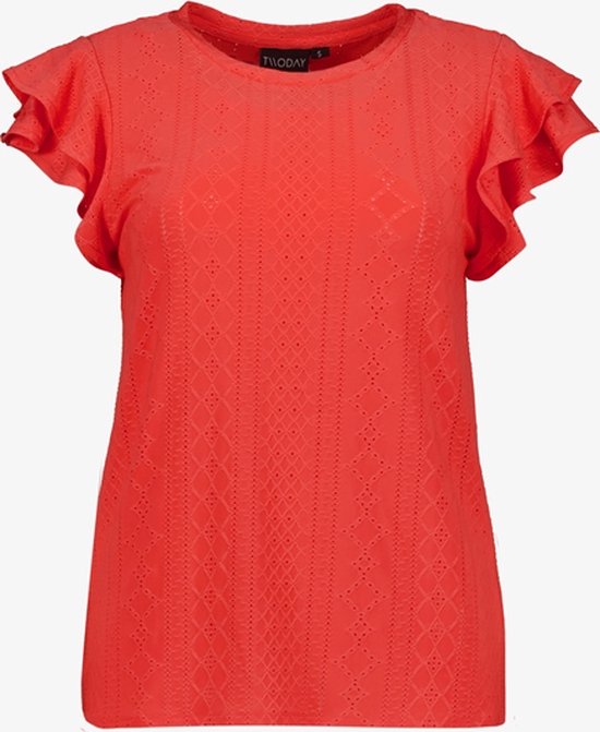 TwoDay dames T-shirt met ruches koraal - Roze - Maat L