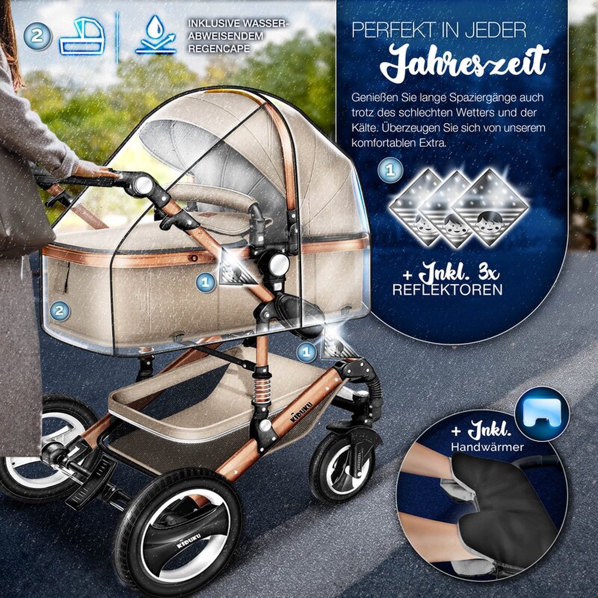 KIDUKU- 3 in 1 combi-kinderwagen- beige/goud- NIEUW MODEL - afbeelding 2