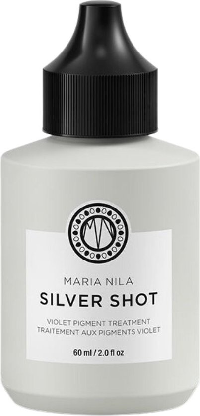 Maria Nila Silver Shot, violet pigment treatment in een lichtgrijze fles met zwarte dop. 60 ml.