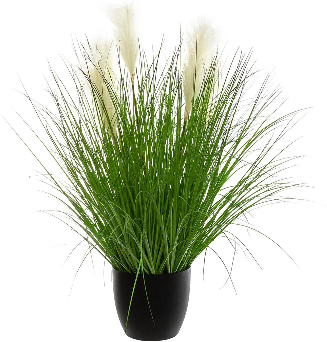 Atmosphera siergras kunstplant - grasplant sprieten/pluimen - donkergroen - H90 cm - in pot - pvc - kunstplanten binnen